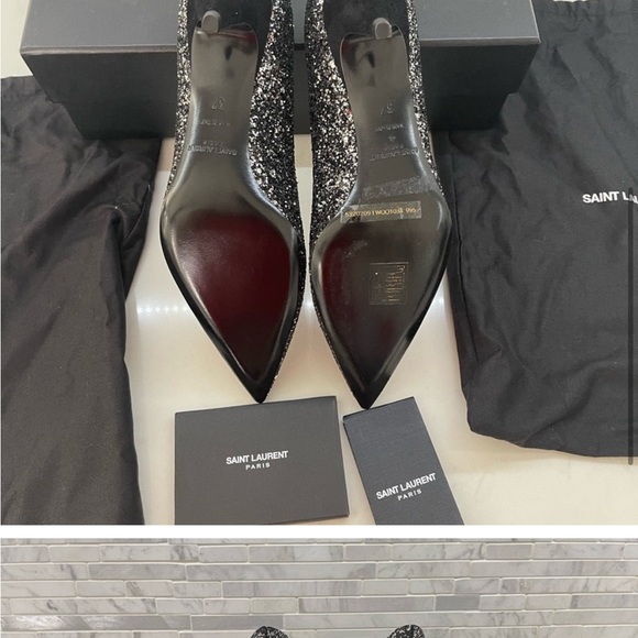 Saint Laurent Glitter Black Charlotte 55 Glitter Pumps 37 - Picture 3 of 6